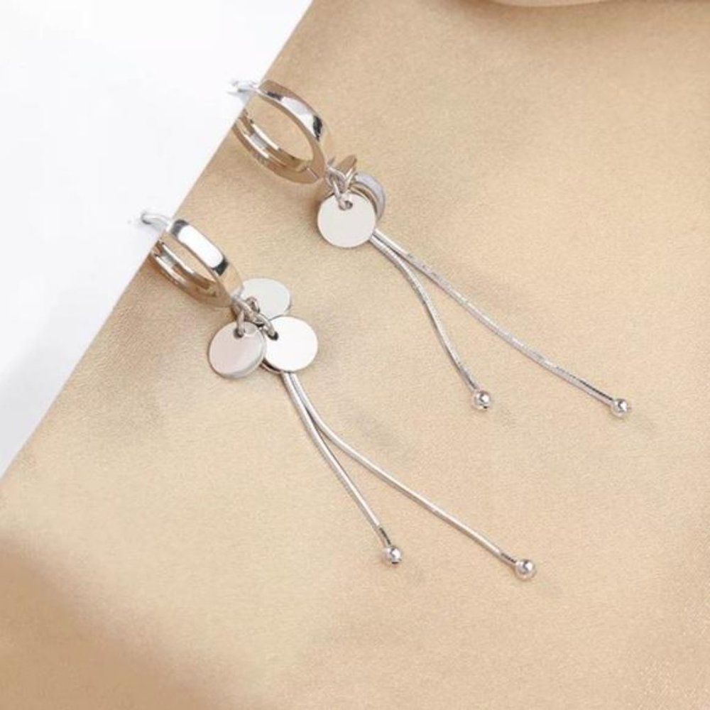 NEW 925 STERLING SILVER LONG TASSEL HOOP EARRINGS - Picture 2 of 5